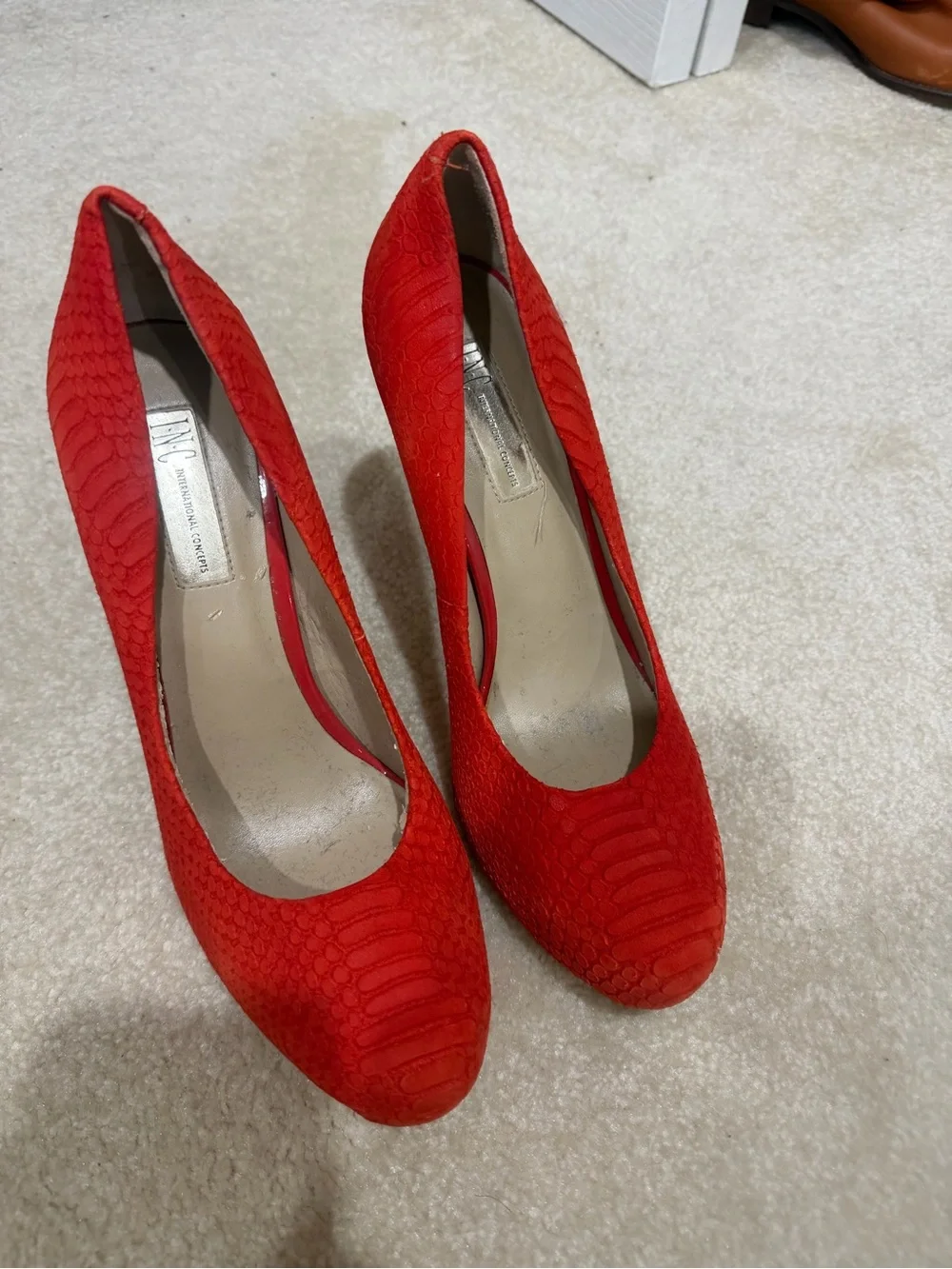 INC International Concepts Red Textured Pointed-Toe Pumps